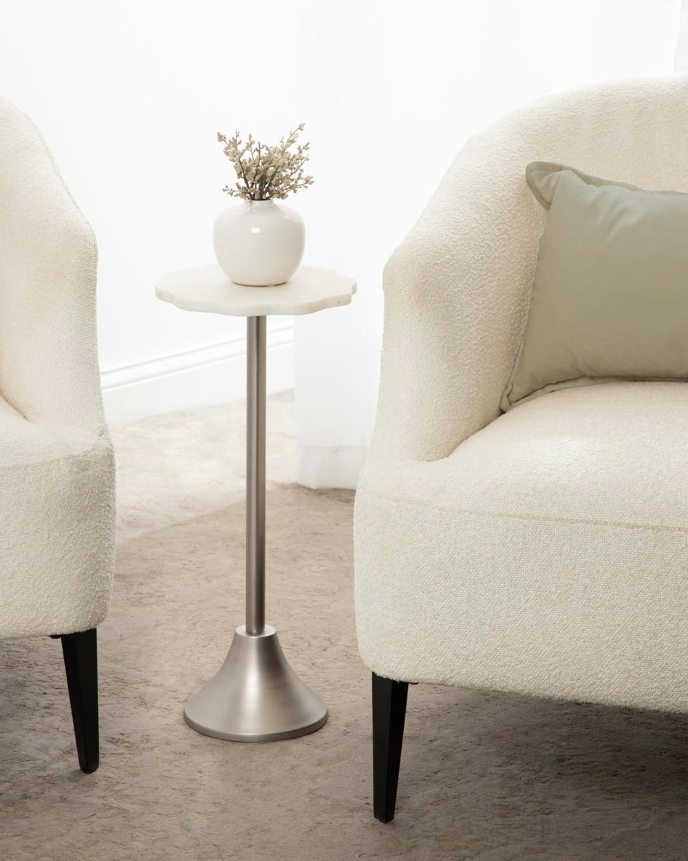 Kate and Laurel Sanzo Modern Pedestal Drink Table, 10 x 10 x 23, White Marble...