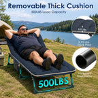 Suteck Tanning Chair with Face Hole, Folding Beach Lounge Chairs, Blue | Adjustable 5-Position Reclining Chaise, Removable Cushion & Pillow, Cooler Bag, 500Lbs Heavy-Duty for Outdoor Camping& Home