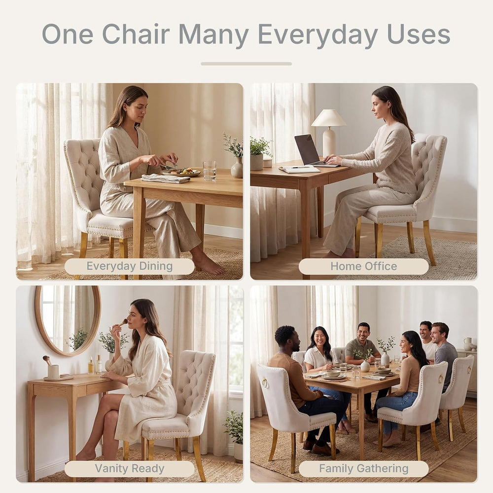 Beige Velvet Dining Chairs Set of 6, Fabric Upholstered Kitchen & Dining ...