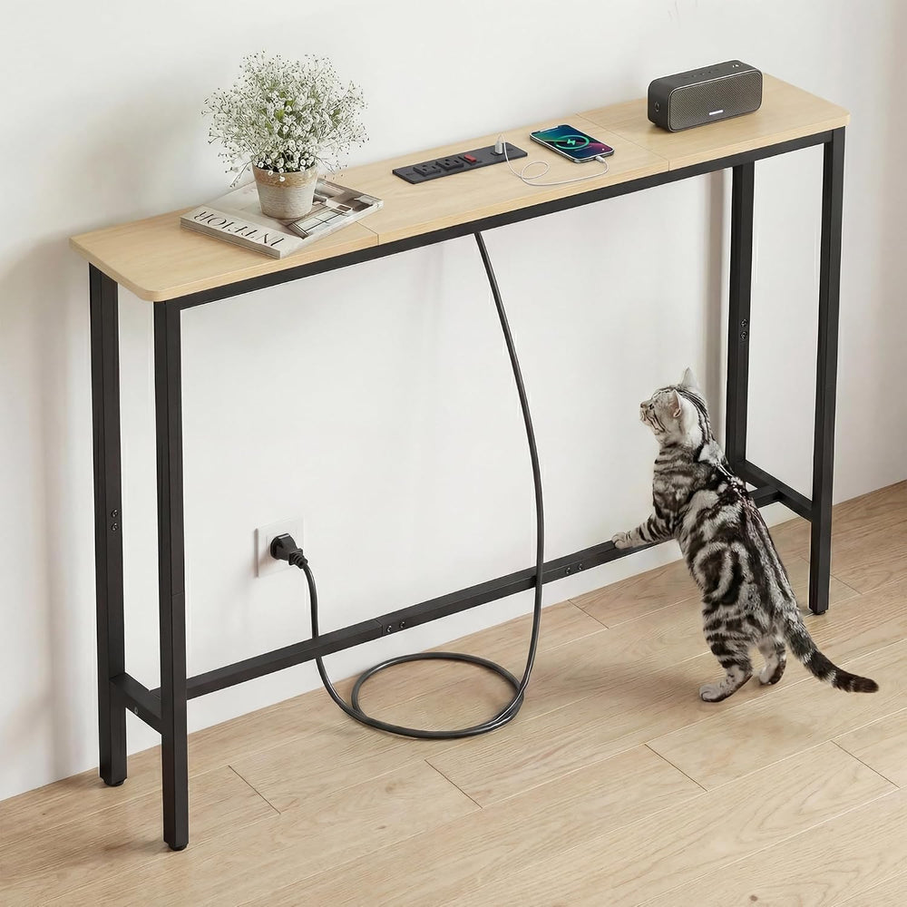 Narrow Console Table Behind Couch, 39.7” L x 32.3” H, Slim Sofa Table with Fa...