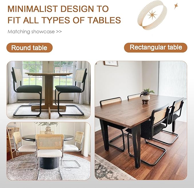 Zesthouse Natural Rattan Dining Chairs Set of 4, Modern Kitchen Chairs with Solid Wood Back for Dining Room Living Room, Mid Century Breuer Design Inspired, Upholstered Boule Fabric, Black