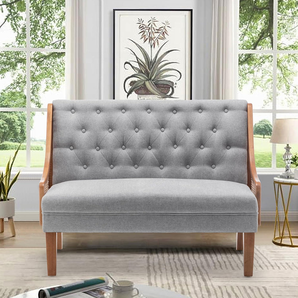 Upholstered Settee Bench Small Loveseat Sofa Rattan Dining Bench with Back Ba...