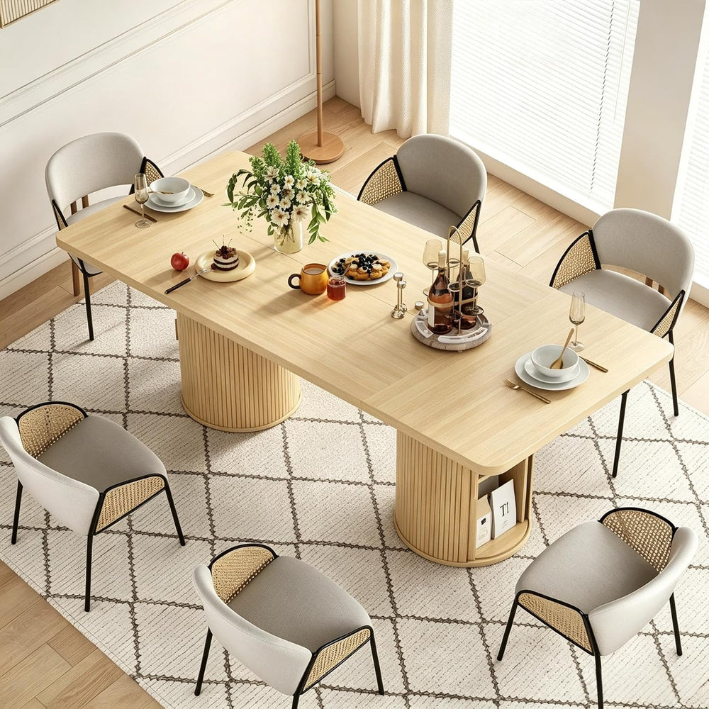 79" Rectangular Dining Table for 8-10, Wood Kitchen Table with 2-Layer S...