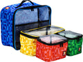 4-piece Kids Toy Storage Organizer Set Bag for Toy Building Bricks with See Through Clear TPU Top, Small Toy Packing Cube Bags, Clean Up Container case (grid pattern)