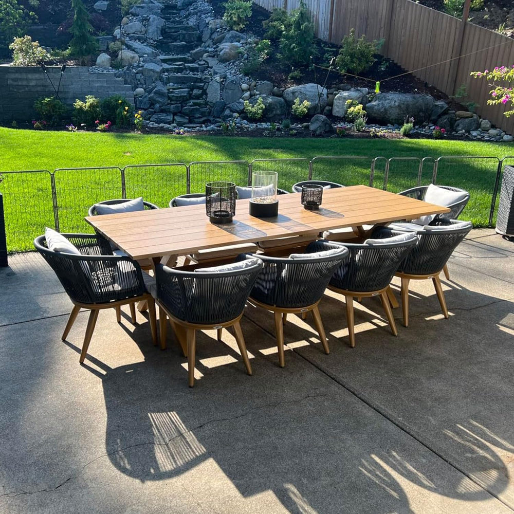PURPLE LEAF 11 Pieces Patio Dining Set Teak-Finish Aluminum Table and Chair