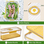 CottonColors Fridge Organizer, Food Storage Containers With Lids for Timer & Drain Board Stackable Refrigerator Organizers and Storage（Tall, Large, 4.5 L）