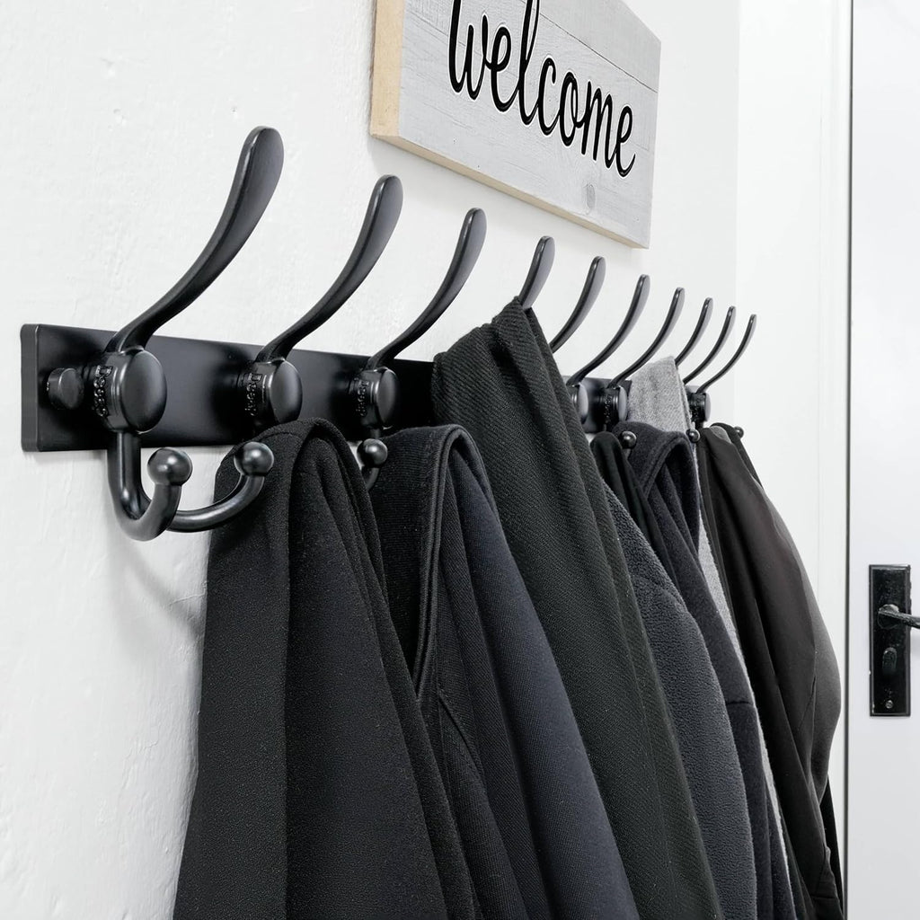 Dseap Coat Rack Wall Mount 2.0 Pro: Heavy Duty 300% Thicker, 16" Stud Mount, Stainless Steel Wall Coat Hooks Hanger for Clothes Jackets Hats Entryway Closet, MaxStrong Series, White & Black
