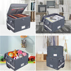 ENGPOW File Box with Lock, Fireproof Document Box with Zipper Lid, Collapsible File Organizer Storage Filing Cabinet with Handle, Portable Home Office Safe for Hanging Letter/Legal Folders, Grey