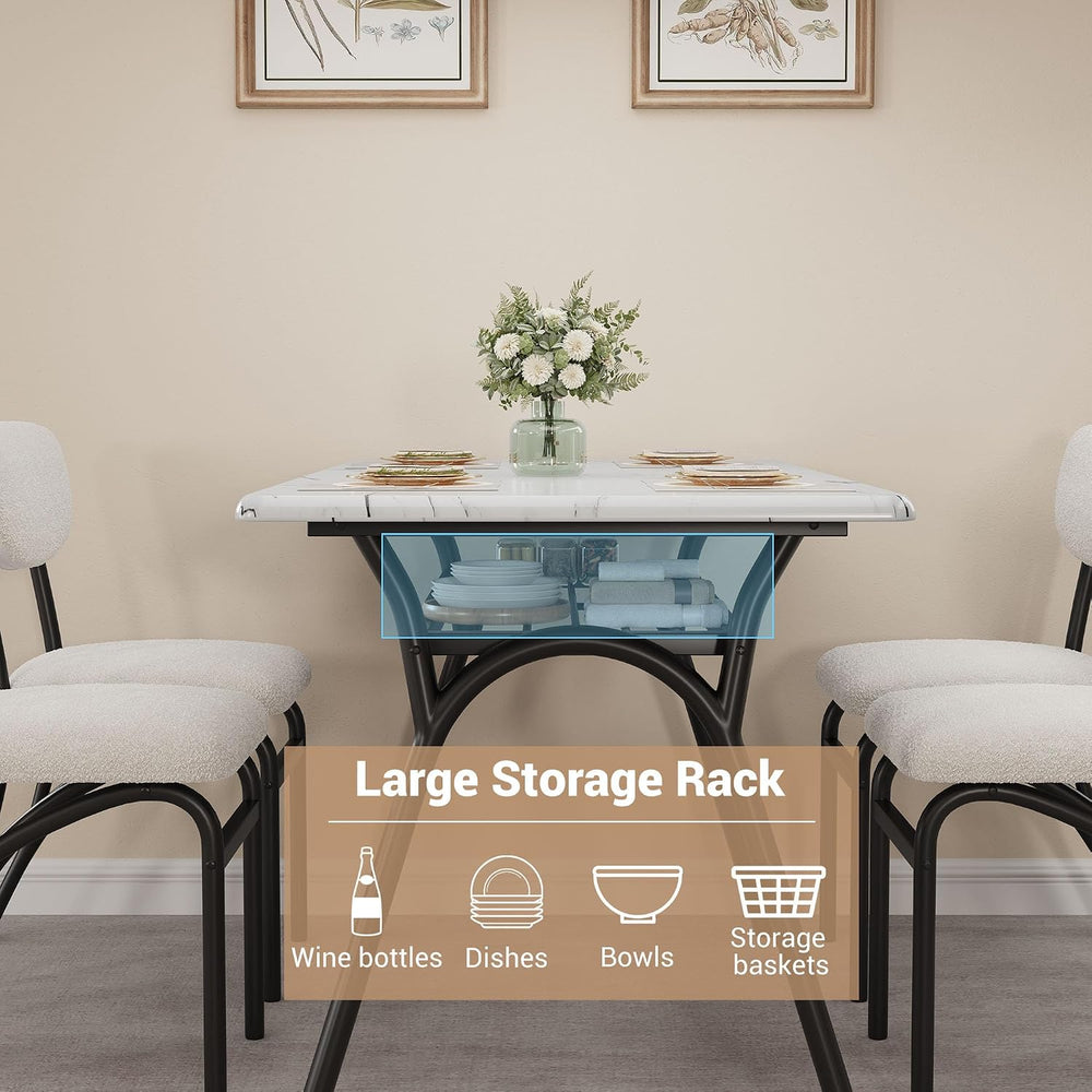 5-Piece Dining Table Set for 4, Modern Kitchen Table with 4 Boucle Chairs, Re...