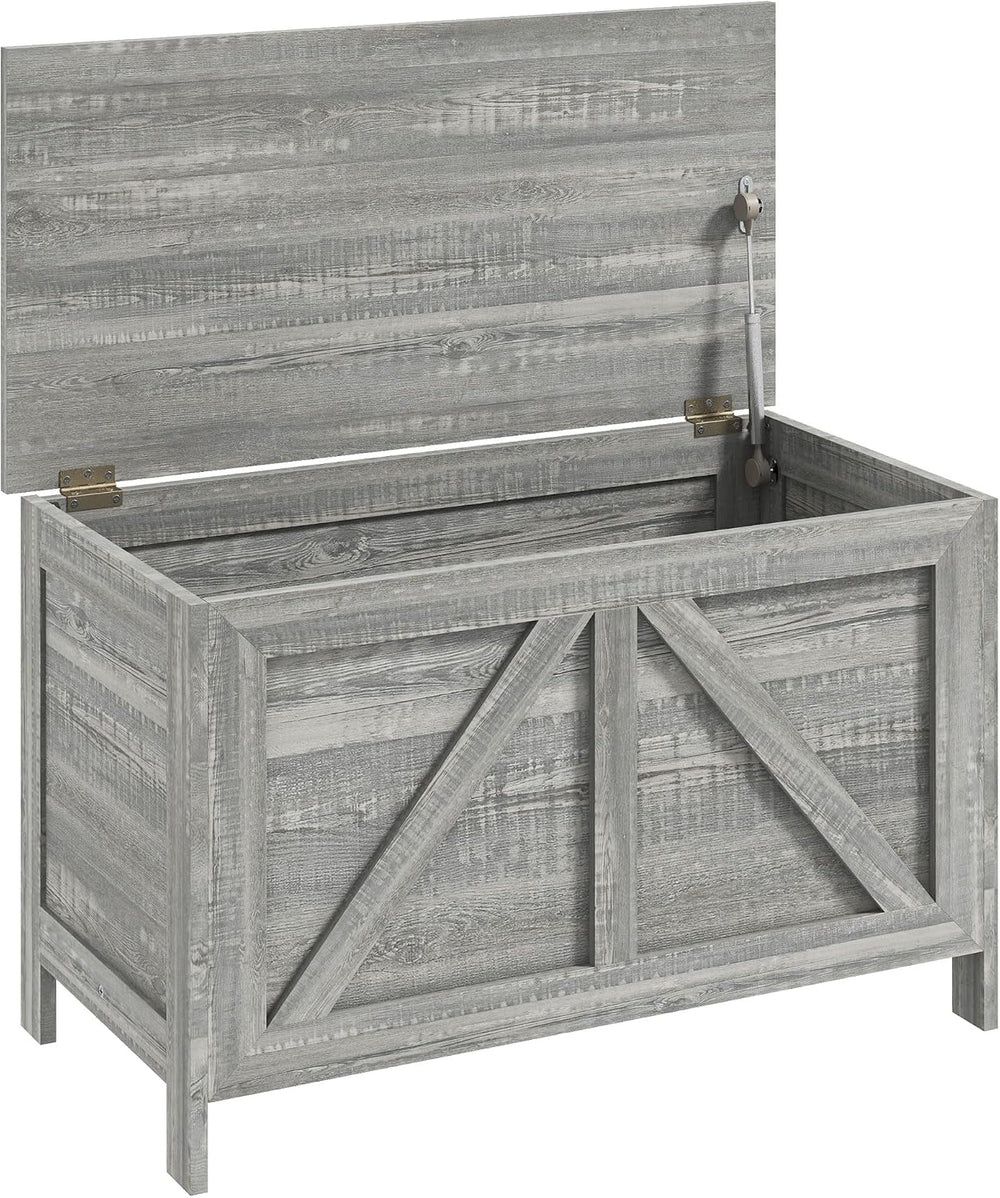 HOMCOM 30" Farmhouse Storage Bench Lift Top Storage Chest in Light Gray ...