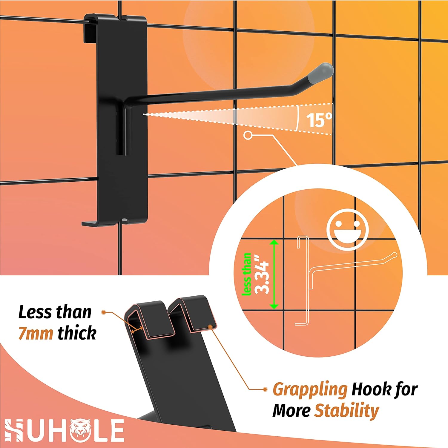 HUHOLE Gridwall Hooks 2 Inch, 50PC Display Hooks for Grid Wall, Hook for Grid Wall Panel, Black