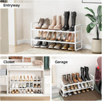 Expandable Metal Shoe Rack for Closet, Entryway & Garage, 2-Tier, White | Adjustable Height for Boots, Stackable Design, Dense Mesh Shelves for Heels, Fits Small Spaces, Apartments and Rentals