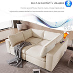 133.9 Inch Modular Convertible Sectional Sofa with Storage, USB Ports, Wireless Charging & Built-in Speaker in Arm, L-Shaped Upholstered Sleeper Couch for Living Room Office, Beige
