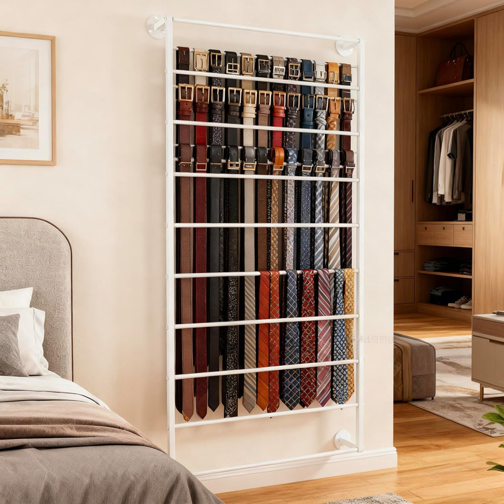 10-Layer Wall Mounted Display Rack, Tie & Scarf Rack Belt Towel Holder Wrapping Paper Ribbon Organizer Scarves Belts Necktie Hijab Stand Metal Shelving for Home, Retail Stores, Flower Shop