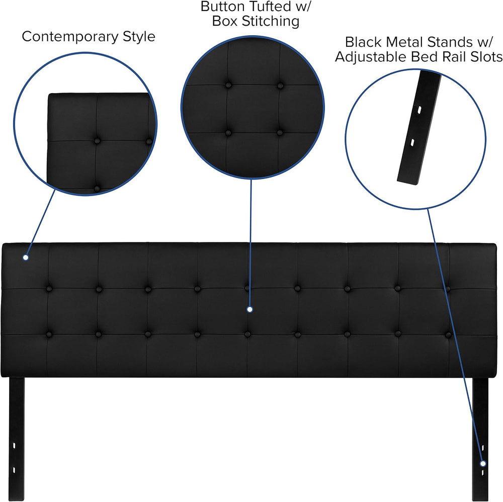 EMMA + OLIVER Black King Button Tufted Headboard