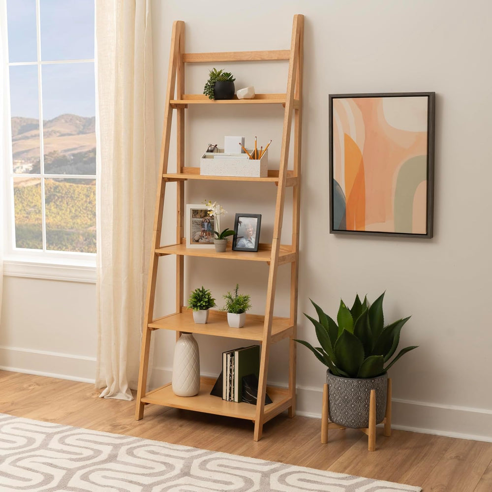 Linon Melissa Natural Wooden Five Shelf Ladder Bookcase