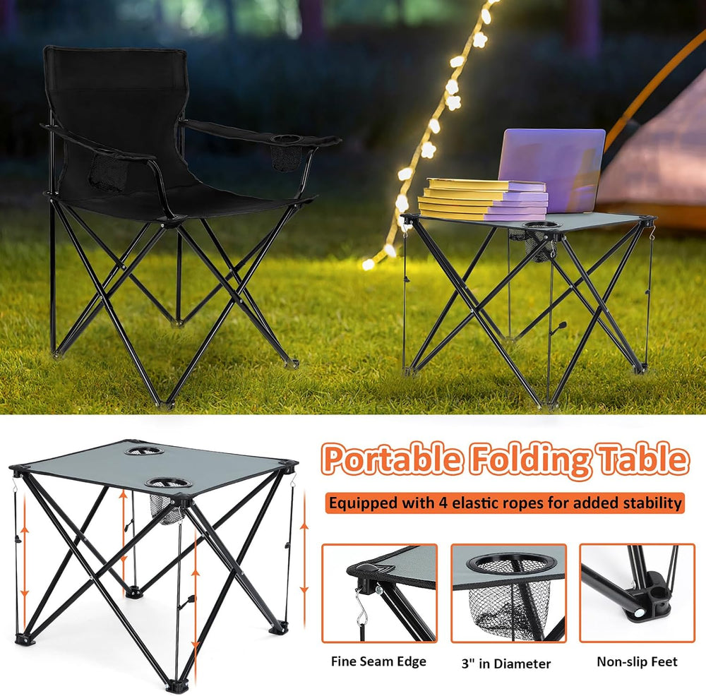 Leonyo 2 Pack Camping Chairs for Adults, Lawn Chairs with Table, Heavy Duty F...