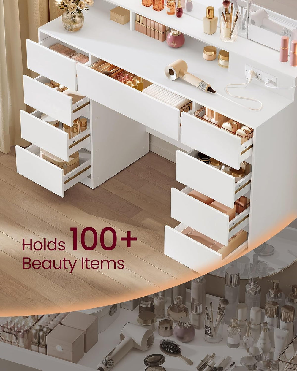 VASAGLE Kailyn Collection - Vanity Desk with Tri-Fold Mirror, Makeup Table wi...