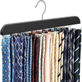 RESOVO Upgraded Tie Rack Hanger with 20 Foldable Metal Hooks, Space Saving Necktie Organizer for Men – Large Capacity Tie and Belt Wooden Hanger for Closet - Black