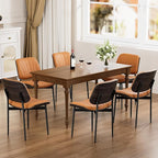 Dining Chairs Set of 8, Mid Century Modern Dining Room and Kitchen Chairs, Upholstered PU Leather Chairs with Walnut Bentwood and Metal Legs, Orange