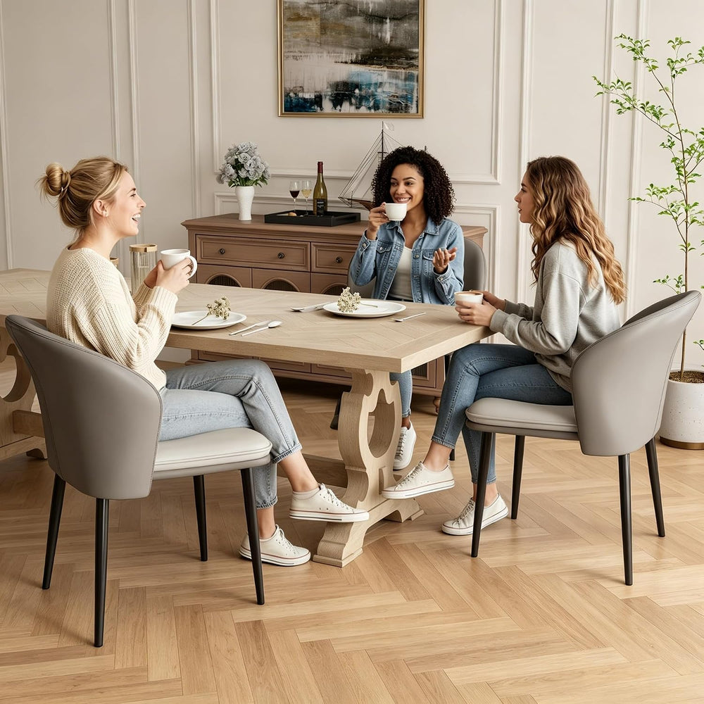 Modern Dining Chairs Set of 4, Faux Leather Upholstered Accent Chair with Met...