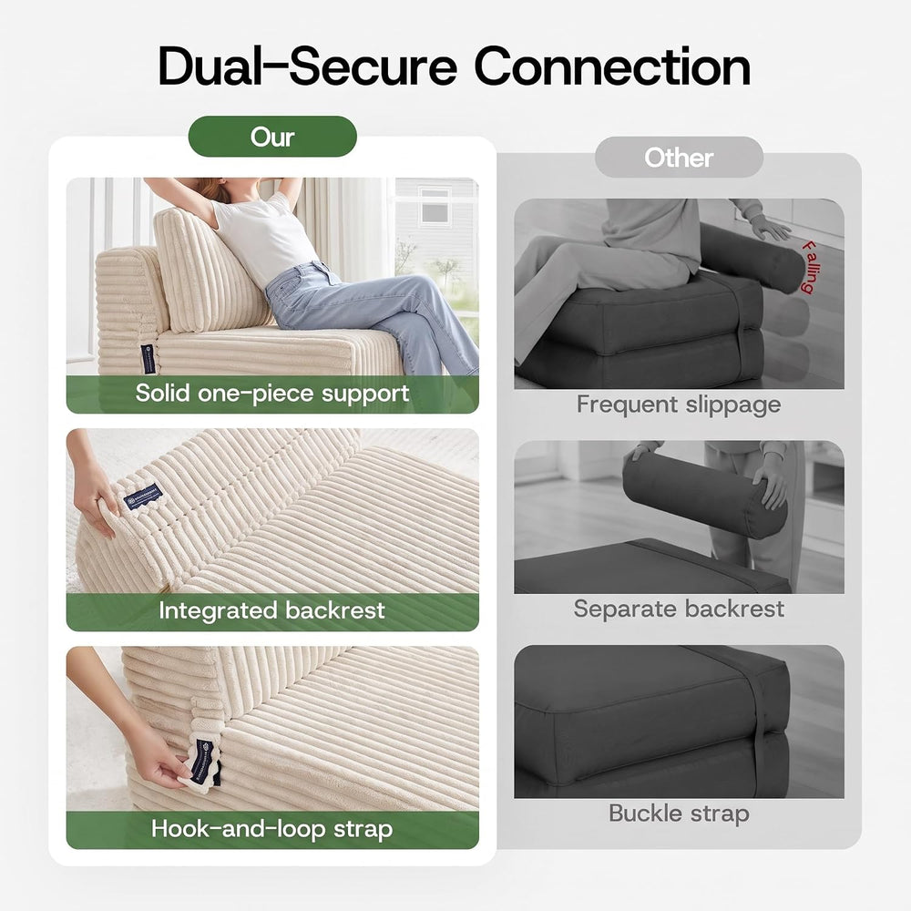 Convertible 4-in-1 Folding Sofa Bed Sleeper Chair, Single Beige | MEGAYES Fol...