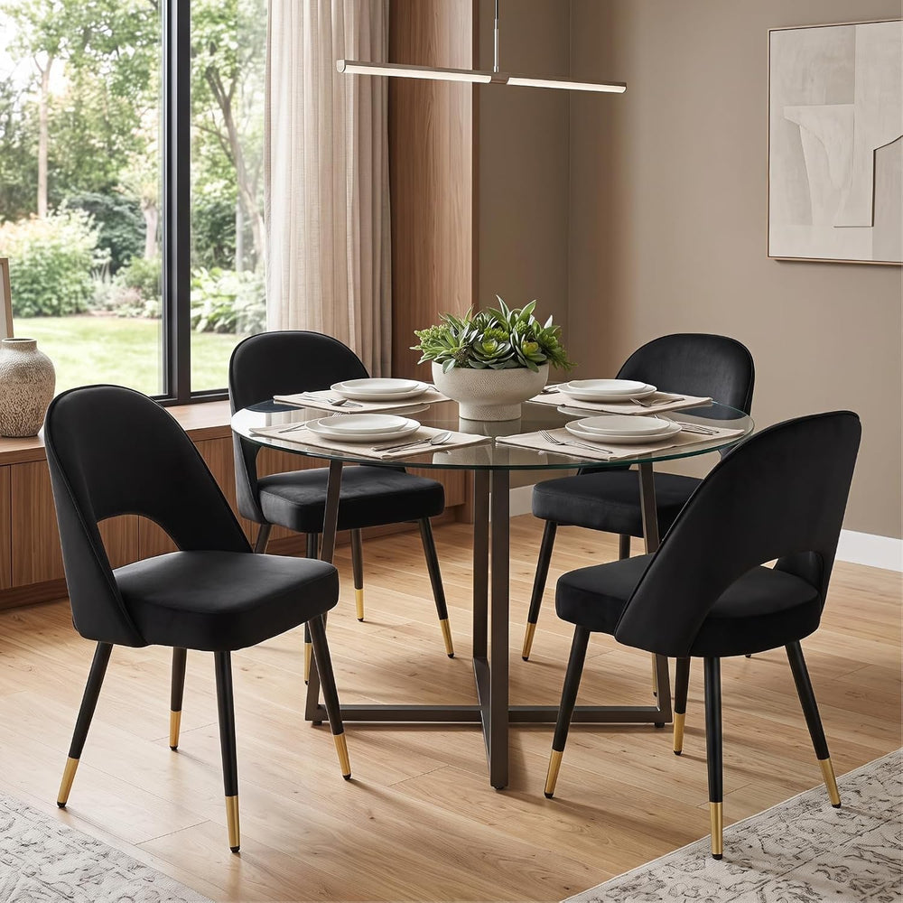 DUOMAY Modern Dining Chair Set of 6 with Open Back, Velvet Upholstered Armles...