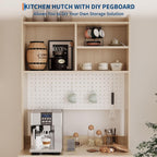 Kitchen Pantry Cabinet,71 Inch Freestanding Cupboard with 7 Storage Blocks & DIY Pegboard & 2 Glass Doors & Adjustable Shelves,Storage Cabinet for Kitchen Dining Room,Hallway(Natural)