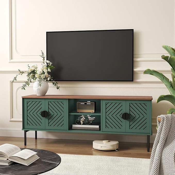 ARTPOWER 63" Modern TV Stands for Living Room, Long Entertainment Center with Storage, TV Console for 55 60 65 70 Inch TV, Bedroom TV Cabinet with Doors, Wood Media Console, Television Stand, Green