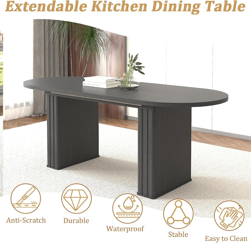 Extendable Dining Table Set of 4, Black Oval Dining Room Table & 4 Black ...