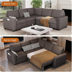 Vesgantti 88.4" Corduroy Sectional Sleeper Sofa with Pull Out Bed, Brown | 5 Seater Modular Couch with Storage, Comfy L Shaped Cloud Couches for Living Room, Bedroom, Apartment, Easy to Assemble