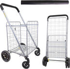 dbest Products Cruiser Cart Deluxe 2 Germ Guard Bundle Shopping Handle Grocery Rolling Folding Laundry Basket on Wheels Foldable Utility Trolley Compact Lightweight Collapsible