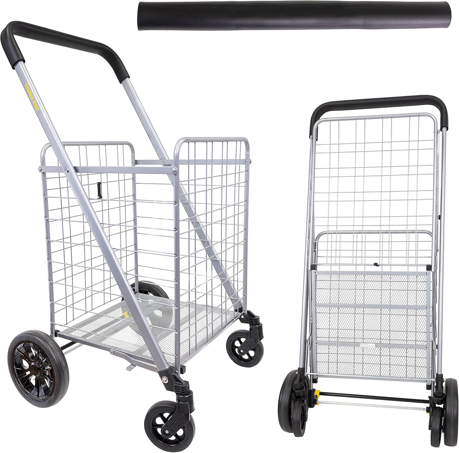dbest Products Cruiser Cart Deluxe 2 Germ Guard Bundle Shopping Handle Grocery Rolling Folding Laundry Basket on Wheels Foldable Utility Trolley Compact Lightweight Collapsible