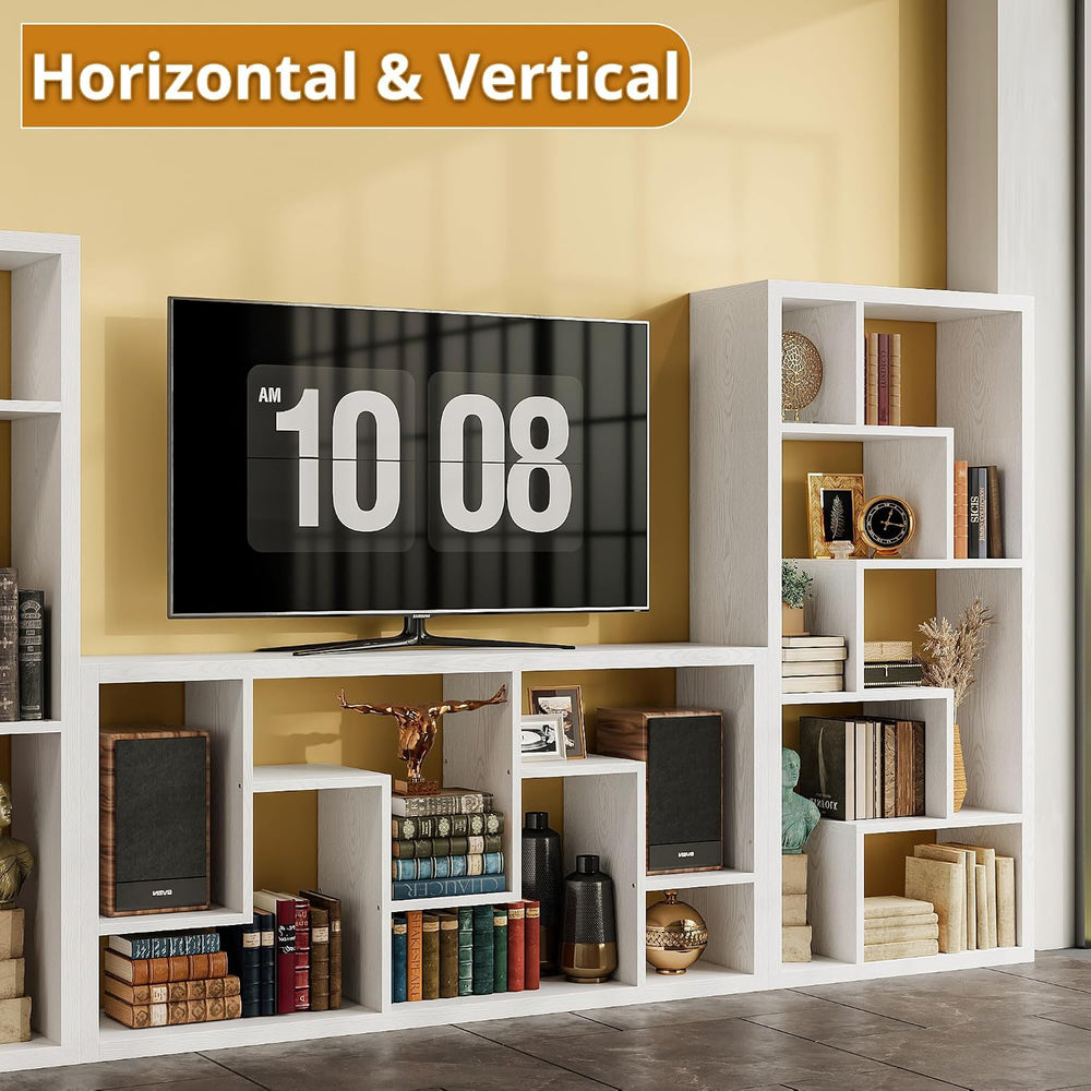 IRONCK Geometric Bookcase 6-Shelf Industrial Bookshelf White Etagere Bookcase...