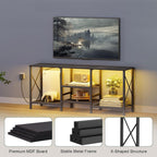 JARHETUN TV Stand with LED Lights for 55 Inch TV, Entertainment Center with 3-Tier Open Shelves, TV Console Table for Living Room, Bedroom, Black