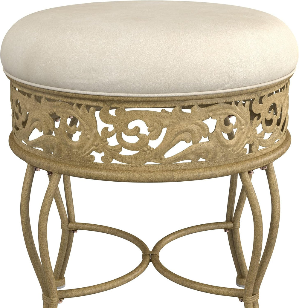 Hillsdale Villa III Backless Metal Vanity Stool with Ornate Lattice Detailing...