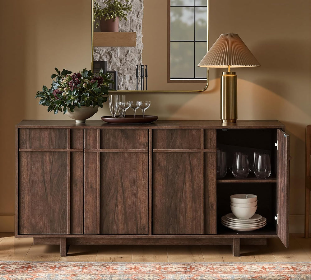 Sideboard Buffet Cabinet with Storage, Mid Century Modern Accent Cabinet with...