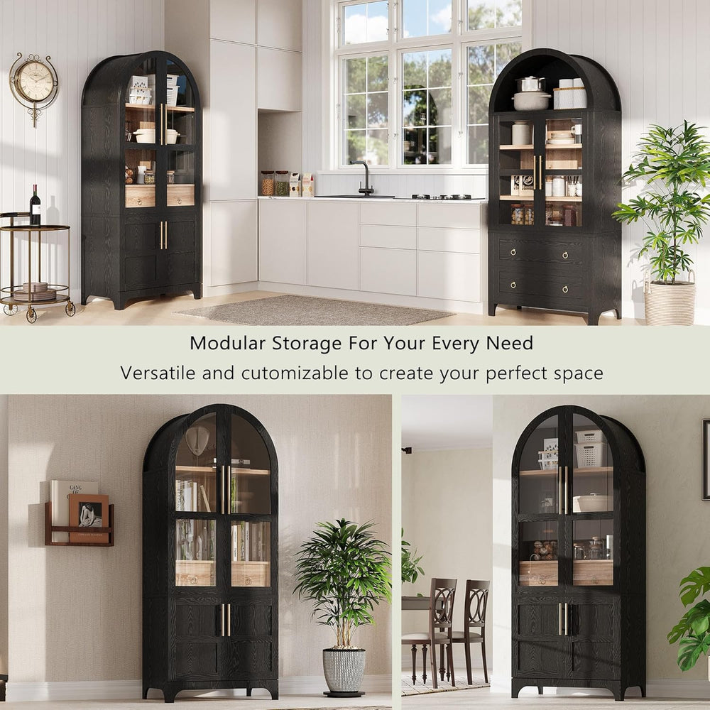 JIJIWANG 71" Tall Arched Kitchen Pantry Cabinet with Doors and Open &amp...