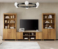 WAMPAT Modern TV Stand and Bookcase Set, Mid-Century Entertainment Center with Bookshelves and Cabinets for 75" TVs, Wood Media TV Console w/Adjustable Shelves for Living Room Bedroom, Oak Brown