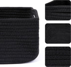 Small Storage Baskets for Organizing | Closet Organizer Bins | Shelf Toy Basket | Woven Rope Baskets | Cube Decorative Box | Shallow Basket | 13x8.5x5.1” | 3 Packs Black