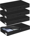 Under Bed Storage Container Bin 4 Pack, 4.5 Inch Slim Low Profile Underbed Clothes Storage Organizer for Dorm & Home, Use for Blanket and Toy Storage Box W/ Sturdy Bottom/Sides, Foldable Thick Fabric