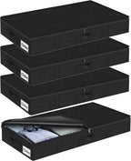 Under Bed Storage Container Bin 4 Pack, 4.5 Inch Slim Low Profile Underbed Clothes Storage Organizer for Dorm & Home, Use for Blanket and Toy Storage Box W/ Sturdy Bottom/Sides, Foldable Thick Fabric