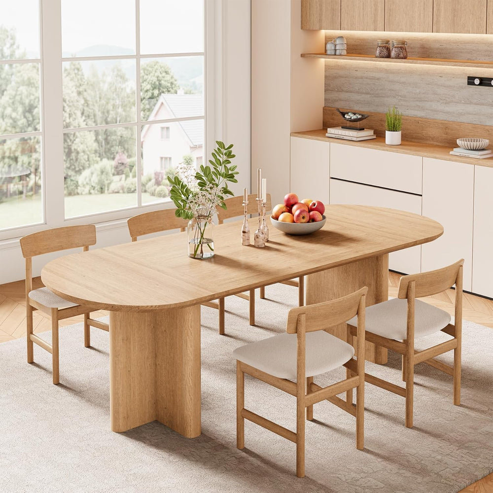 78.75" Oval Oak Dining Table for 6-8 Person, Modern Farmhouse Kitchen Ta...