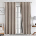 Joydeco Natural Linen Curtains 90 inch Length 2 Panels Set Burg 100% Blackout Patio Door Curtain Room Darkening Sliding Door Curtains Thermal Insulated Back tab Rod Pocket(105x90 inch, Linen)