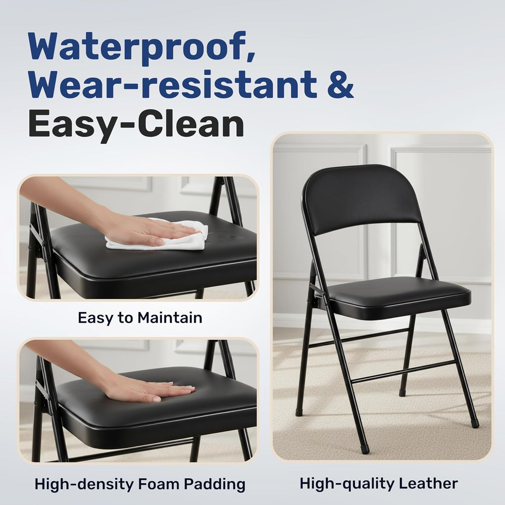 Simple Deluxe Dining Chairs Set of 4, Leather Cushion Foldable Contemporary K...