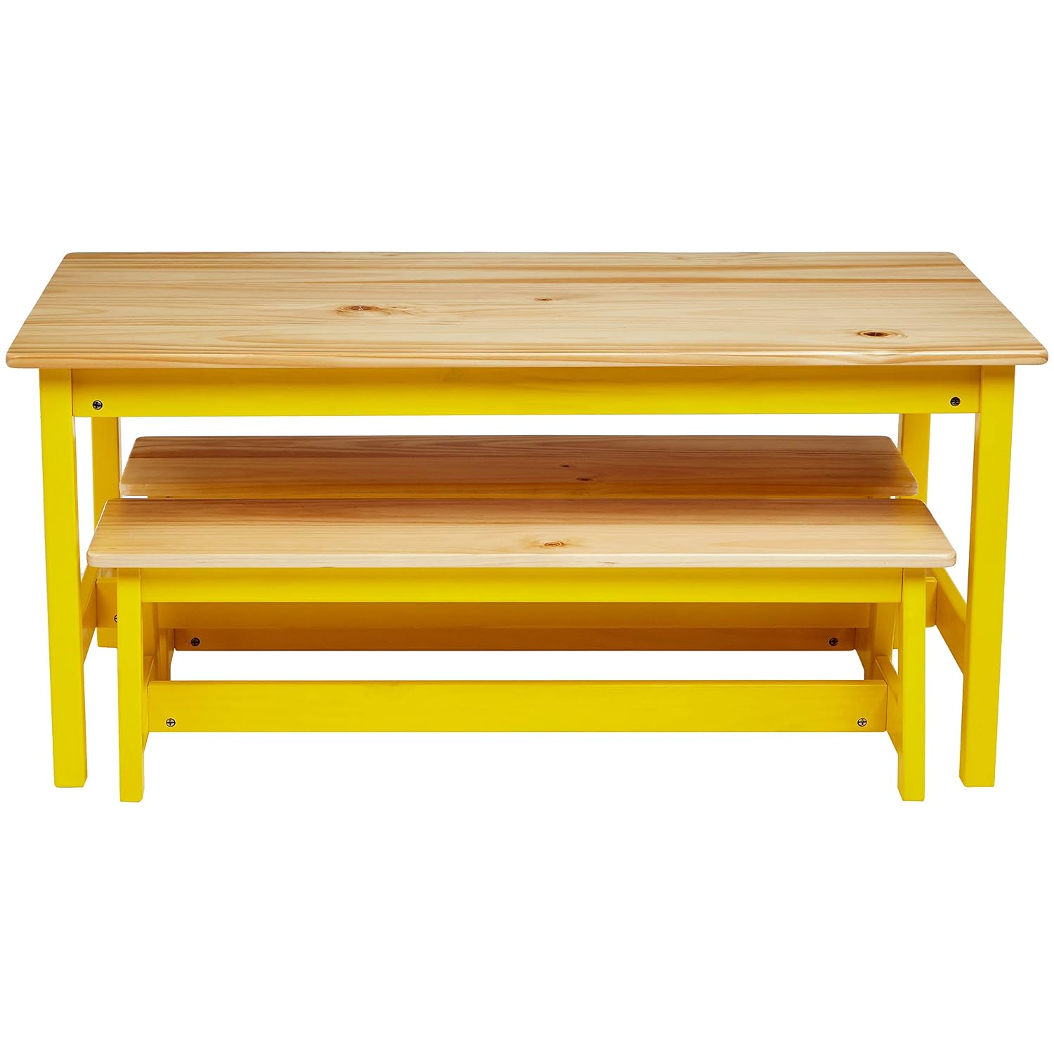 Amazon Basics Indoor Kids Picnic Table and Bench Set, Natural Solid Pine Wood, Activity Table for Art, Craft, Reading, Learning