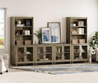 WAMPAT Entertainment Center with Bookshelves for TVs up to 75", Farmhouse Wall Unit TV Stand with Glass Doors, Media Console Table for Living Room, Bedroom & Home Theater, Wash Grey
