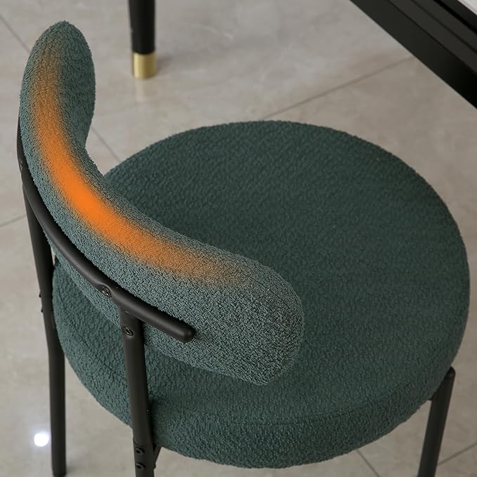 DYHOME Green Dining Chairs Set of 6, Mid-Century Modern Dining Chairs, Kitchen Dining Room Chairs, Curved Backrest Round Upholstered Boucle Sherpa Dining Chair with Black Metal Legs