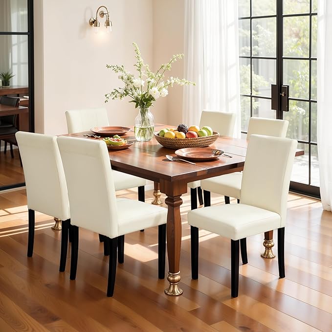 SyMax Dining Chairs Set of 8, Faux Leather Parson Dining Room Chairs, Modern High-End Kitchen Side Chairs for Bedroom, Living Room, Cream (No Table)