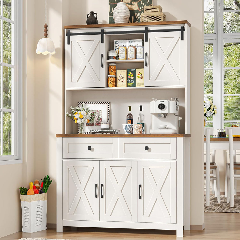 Befrases 67.7 Inch Farmhouse Pantry Storage Cabinet with Sliding Barn Doors, ...